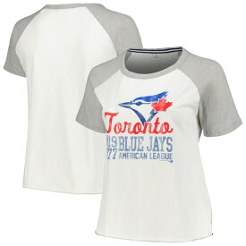 ソフト?アズ ア?グレープ レディース Tシャツ トップス Toronto Blue Jays Soft as a Grape Women's Plus Size Baseball Raglan TShirt White