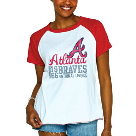 ソフト?アズ ア?グレープ レディース Tシャツ トップス Atlanta Braves Soft as a Grape Women's Plus Size Baseball Raglan TShirt White