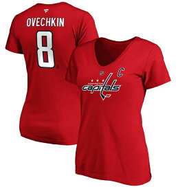 ファナティクス レディース Tシャツ トップス Alexander Ovechkin Washington Capitals Fanatics Branded Women's Authentic Stack Name & Number VNeck TShirt Red