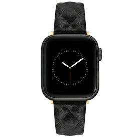 アンクライン レディース 腕時計 アクセサリー Women's Black Quilted Genuine Leather Band Compatible with 42/44/45/Ultra/Ultra 2 Apple Watch Black, Gold-Tone