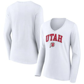 ファナティクス レディース Tシャツ トップス Utah Utes Fanatics Branded Women's Campus Long Sleeve VNeck TShirt White