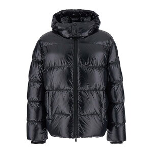 [XibNY Y WPbgu] AE^[ Black Down Jacket With Removable Hood And Logo Patch On The Sleeve In Tech Fabric Man Black