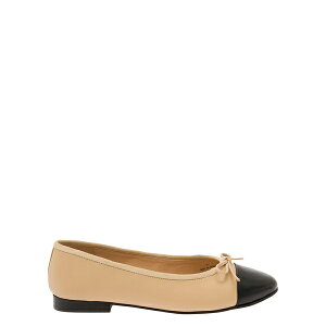 WFt[ Lx fB[X pvX V[Y Beige Ballet Flats With Contrasting Toe And Bow In Leather Woman Beige