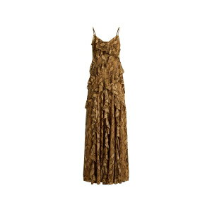 �����t���[���� ���f�B�[�X �����s�[�X �g�b�v�X Python-print ruffle-trimmed maxi dress Brown