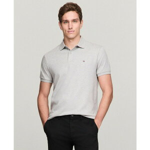 g~[ qtBK[ Y Vc gbvX Men's Regular-Fit Liquid Cotton Collar Stripe Detail Polo Shirt Light Grey Heather