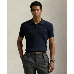 t[ Y jbg&Z[^[ AE^[ Men's Rib-Knit Cotton Polo-Collar Sweater Navy Heather