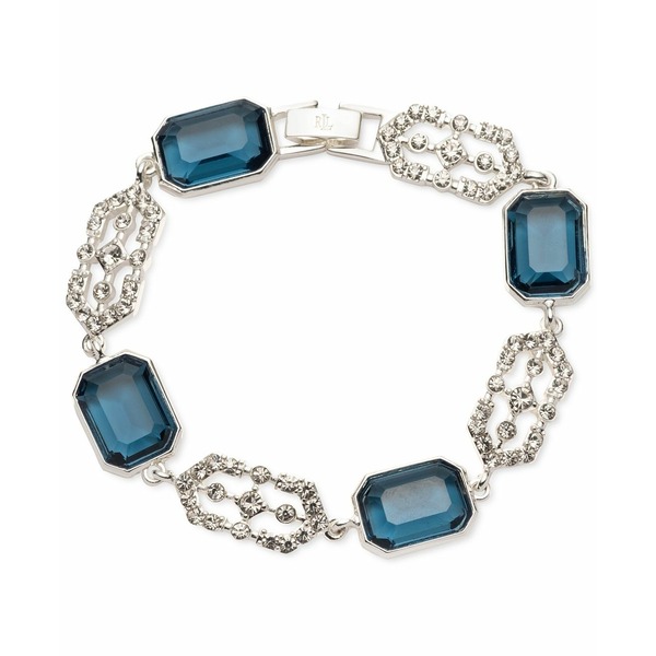 ラルフローレン レディース ブレスレット・バングル・アンクレット アクセサリー Gold-Tone Pavé & Green Rectangle Crystal Deco Flex Bracelet Blue/Silver