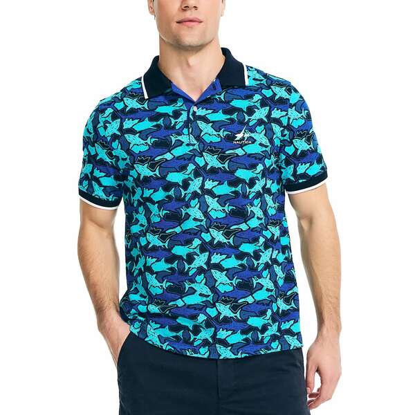 ナウティカ メンズ ポロシャツ トップス Shark Week x Men's Classic-Fit Stretch Shark-Print Polo Shirt Bright Cobalt