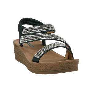 W[V[V[Y fB[X T_ V[Y Women's Ruby Embellished Cross Strap Wedge Sandals Black