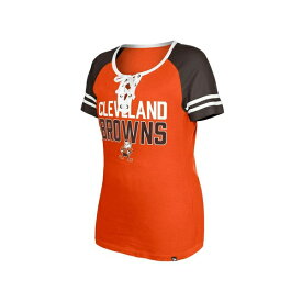 ニューエラ レディース Tシャツ トップス Women's Orange Distressed Cleveland Browns Throwback Raglan Lace-Up T-shirt Orange