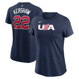 ナイキ レディース Tシャツ トップス Clayton Kershaw USA Baseball Nike Women's 2023 World Baseball Classic Name & Number TShirt Navy