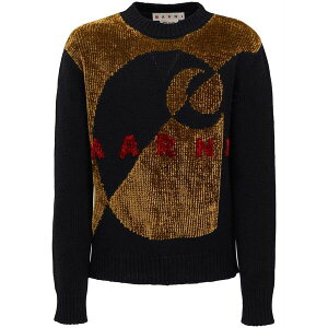 �}���j �����Y �j�b�g&�Z�[�^�[ �A�E�^�[ Velvet-effect logo knit jumper Black