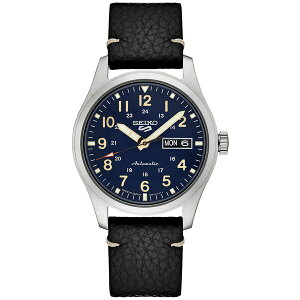 ZCR[ fB[X rv ANZT[ Men's Automatic 5 Sports Black Leather Strap Watch 43mm Blue