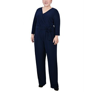 j[[NRNV fB[X s[X gbvX Plus Size 3/4 Sleeve Belted Jumpsuit Navy