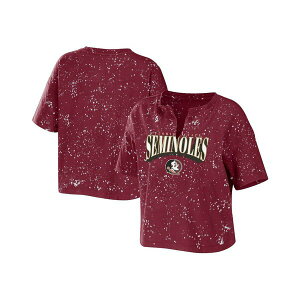 EFA oC GEAh[Y fB[X Jbg\[ gbvX Women's Garnet Florida State Seminoles Bleach Wash Splatter Cropped Notch Neck T-shirt Garnet
