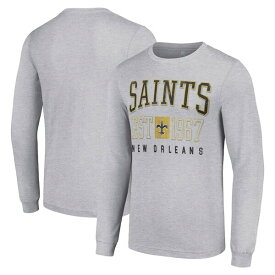 スターター メンズ Tシャツ トップス New Orleans Saints Starter Throwback Logo Long Sleeve TShirt Heather Gray