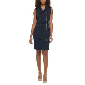 カルバンクライン レディース ワンピース トップス Women's Moto Belted Sleeveless Sheath Dress Indigo