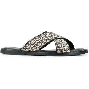 Ferragamo tFK Y Xj[J[ yFerragamo Gancini Printed Pool Slides Beige Blackz TCY US_6(24.0cm) Beige/Black