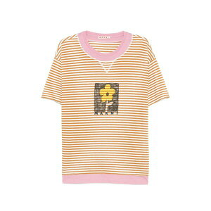 �}���j �����Y T�V���c �g�b�v�X Stripe-pattern floral-print t-shirt Brown
