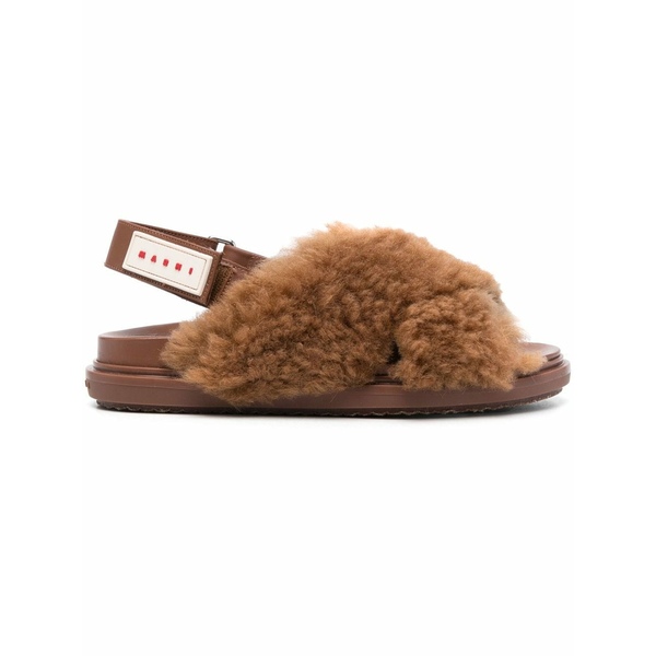 マルニ レディース サンダル シューズ Fussbett Crisscross Sandal Monochrome In Shearling With Logo Back Strap Caramel