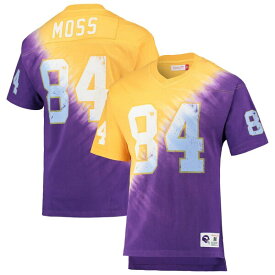 ミッチェル&ネス メンズ Tシャツ トップス Randy Moss Minnesota Vikings Mitchell & Ness Retired Player Name & Number Diagonal TieDye VNeck TShirt Gold/Purple
