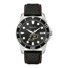 ブロバ メンズ 腕時計 アクセサリー Purdue Boilermakers Bulova Corporate Collection Leather Strap Watch Black