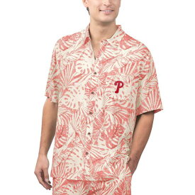 マルガリータビル メンズ Tシャツ トップス Philadelphia Phillies Margaritaville Monstera Print Party ButtonUp Shirt Red