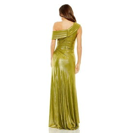 マックダガル レディース ワンピース トップス Women's Ieena One Shoulder Ruched Waist Slit Metallic Gown Apple green