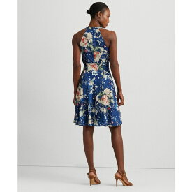 ラルフローレン レディース ワンピース トップス Women's Floral Belted Crepe Sleeveless Dress Blue Multi