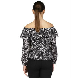 マイケルコース レディース カットソー トップス Women's Animal-Print Off-The-Shoulder Top White/ Black