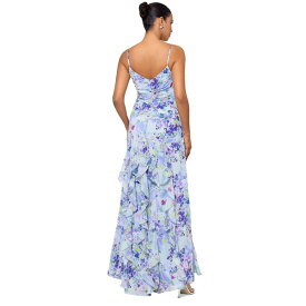 エスケープ レディース ワンピース トップス Women's Floral-Print Rosette Ruffled Gown Peri/Green