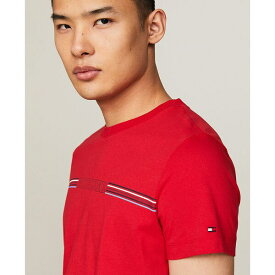 トミー ヒルフィガー メンズ Tシャツ トップス Men's Slim-Fit Stripe Logo T-Shirt Priamry Red