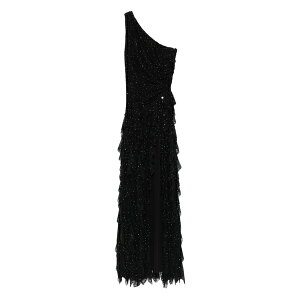 �j�b�T ���f�B�[�X �����s�[�X �g�b�v�X Embellished ruffled asymmetric evening dress Black