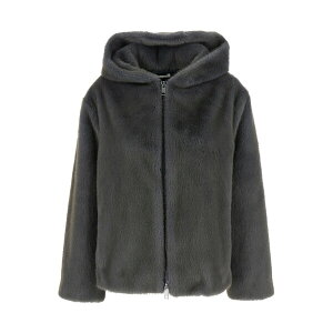 pV fB[X WPbgu] AE^[ Grey Jacket With Fixed Hood And Zip Fastening In Eco Fur Woman Grey