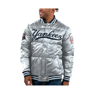 X^[^[ Y WPbgu] AE^[ Men's Silver New York Yankees Bronx Satin Full-Snap Varsity Bomber Jacket Silver