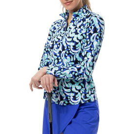 サン ソレイユ レディース シャツ トップス SanSoleil Women's Long Sleeve Printed Mock Neck Shirt Palazzo Cobalt