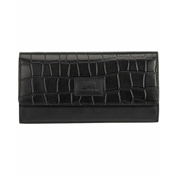マンシーニ レディース 財布 アクセサリー Women's Croco Collection RFID Secure Quadruple Fold Wallet Black 最大97％オフ！