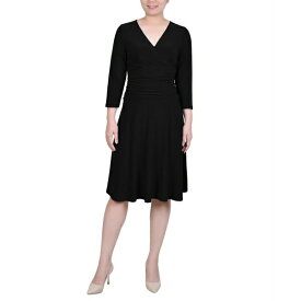 ニューヨークコレクション レディース ワンピース トップス Petite 3/4 Sleeve Rouched-Waist Dress Black