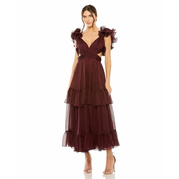 マックダガル レディース ワンピース トップス Women's Ieena Ruffle Tiered Cut-Out Chiffon Dress Bordeaux：asty