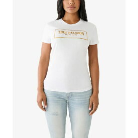トゥルーレリジョン レディース カットソー トップス Women's Short Sleeve Crystal Box Arch Logo T-shirt Optic White
