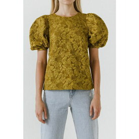 エンドレスローズ レディース カットソー トップス Women's Texture Fabric Top w/ Puff Short Sleeve Gold