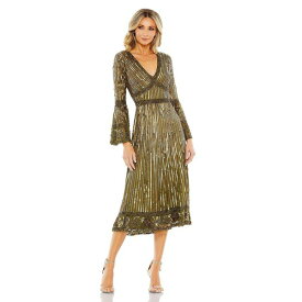 マックダガル レディース ワンピース トップス Women's Embellished Long Sleeve V-Neck A Line Dress Light olive