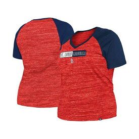 ニューエラ レディース Tシャツ トップス Women's Red St. Louis Cardinals Plus Size Space Dye Raglan V-Neck T-shirt Red