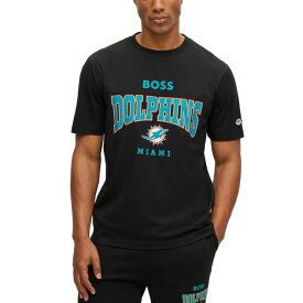 ヒューゴボス メンズ Tシャツ トップス by Hugo Boss x NFL Men's T-shirt Collection Miami Dolphins - Black