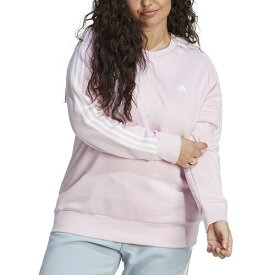 アディダス メンズ パーカー・スウェットシャツ アウター Plus Size 3-Stripes Crewneck Fleece Sweatshirt Clear Pink/white