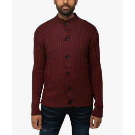 エックスレイ メンズ ニット&セーター アウター Men's Button Up Stand Collar Ribbed Knit Cardigan Sweater Oxblood