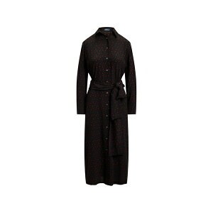 �����t���[���� ���f�B�[�X �����s�[�X �g�b�v�X Polka-dot-print belted midi shirt dress Black