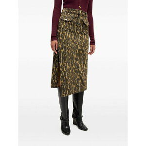 �K�j�[ ���f�B�[�X �X�J�[�g �{�g���X Pocket-detail animal-print midi skirt Brown