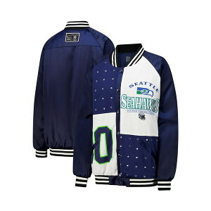 Q[fC fB[X WPbgu] AE^[ Women's College Navy/White Seattle Seahawks Oversized Hot Shot Rhinestone Throwback Full-Snap Varsity Bomber Jacket College Navy, White