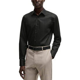 ヒューゴボス メンズ シャツ トップス Men's Easy-Iron Slim-Fit Poplin Shirt Black